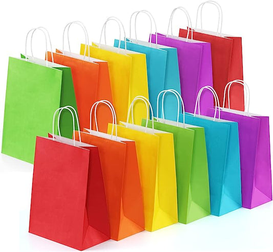 18 Pieces Assorted Gift Bags Rainbow Colors Kraft Paper Party Favor Gift Bags