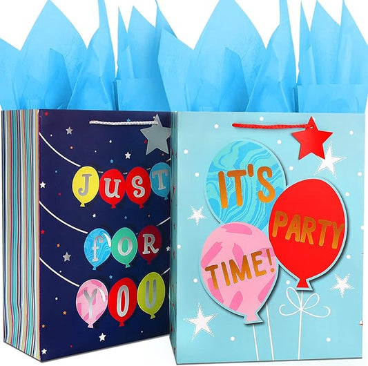 Gift Bags Large Gift Bag Set-Birthday Gift Bag for Boy Teen Kids Men Him-Blue Gift Bags with Tissue Paper-Paper