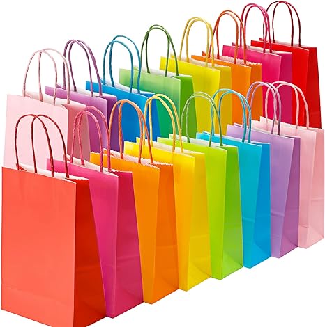 48 Pieces Small Gift Bags, 8 Colors Kraft Paper Party Favor Bags
